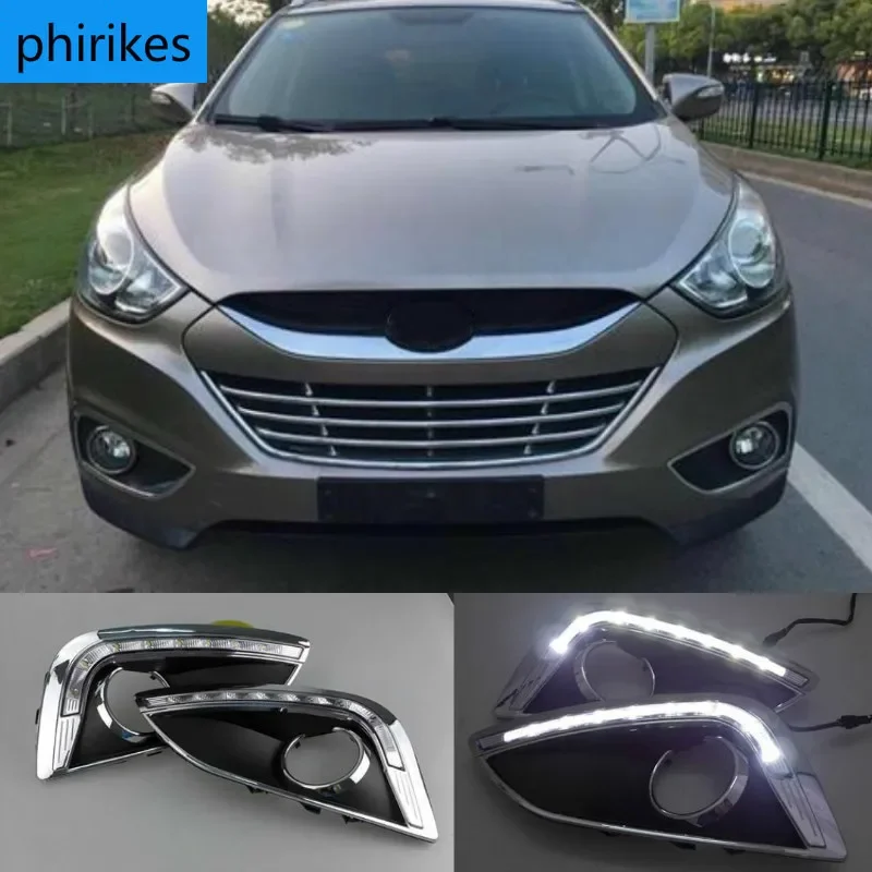 

2PCS Car LED For Hyundai IX35 2010 2011 2012 2013 fog lamp cover DRL Daytime Running Lights headlight 12V Daylight