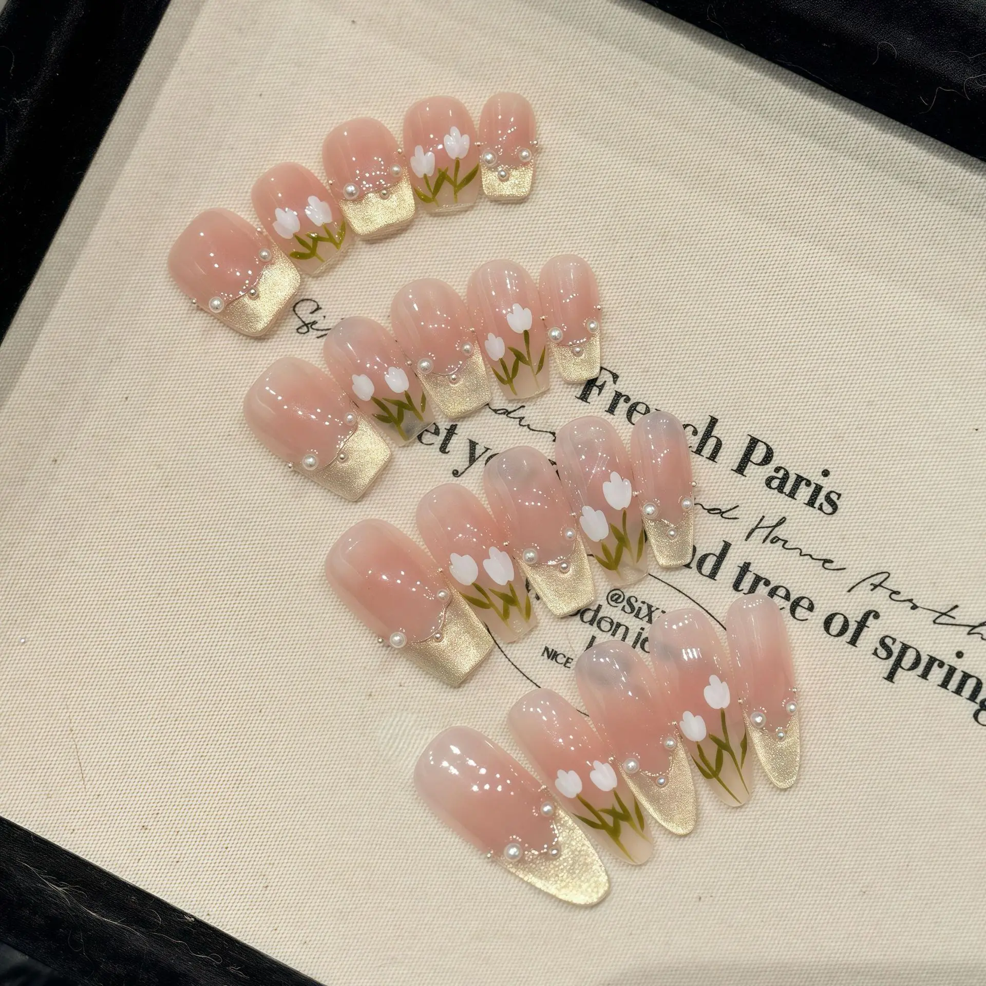 Handmade Fairy Press on Nails Y2k Korean Pink Medium-length Reusable Adhesive False Nails Full Cover Nail Tips 3d Charm Design