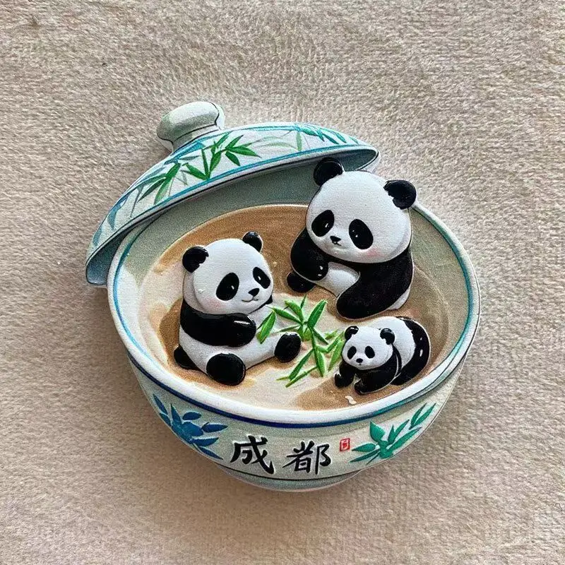

Sichuan Chengdu Cultural and Creative Panda Base Panda Magnetic Fridge Magnet Gaiwan Tea Chengdu Tourist Souvenirs Gift