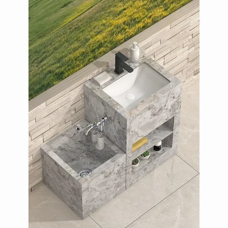 Slate Column Sink Integrated Outdoor Balcony Washbasin Courtyard Floor Type Toilet Basin