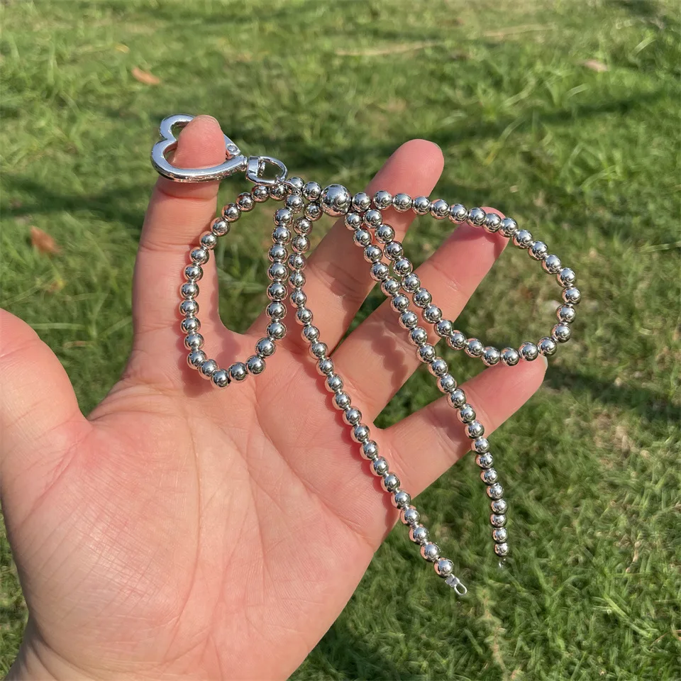 Cute Beaded Pearl Bowknot Keychain for Women Girls Metal Bow Pendant Bag Decoration Accessories image 2