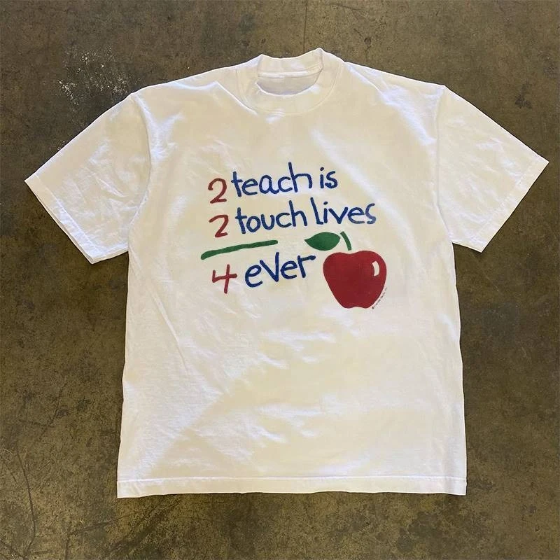 

100% Pure Cotton Cartoon Print Versatile Short-sleeved T-shirt, A New Summer Loose and Heavyweight Half-sleeved Top for Couples