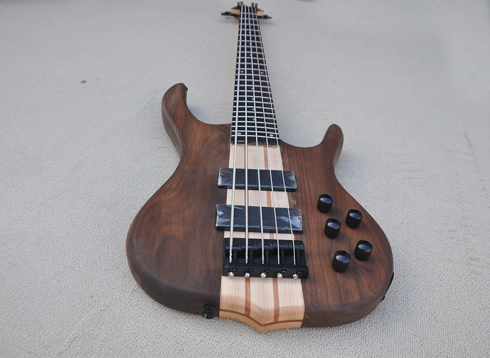 5 Strings Matte Walnut Neck-thru-body Electric Bass Guitar with 24 Frets,Rosewood Fretboard,Cstomized Logo/Color Available