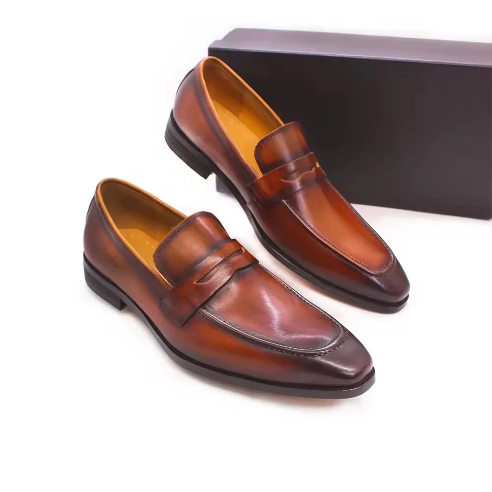 Men's European And American Style Penny Loafers Genuine Leather Lined Handmade Business Formal Shoes High-End Leather Footwear