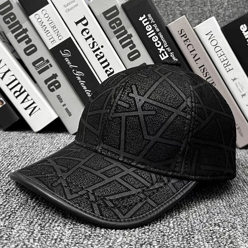 New 2025 Sports Baseball Cap Men Genuine Leather Duck Tonue Hats Male Casual Punch Hockey Golf Leather Printed