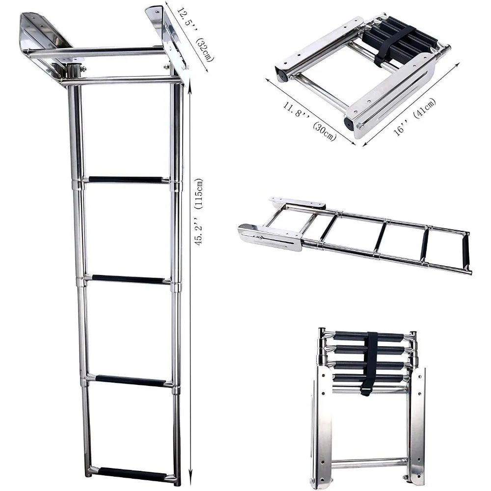 

Stainless Steel Telescopic 4 Step Pontoon Boat Ladder, Extendable Dive Ladder for Pontoon, Max. Load 600 Pound Capacity Marine T