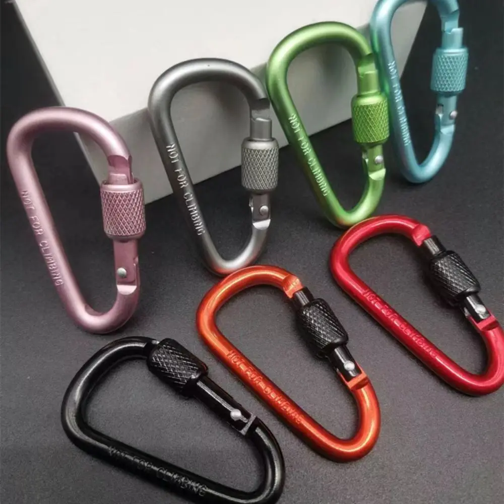 4Pcs Outdoor Sports Aluminium Alloy Safety Buckle Keychain with Lock Climbing Button D-shape Carabiner Camping Hiking Hook