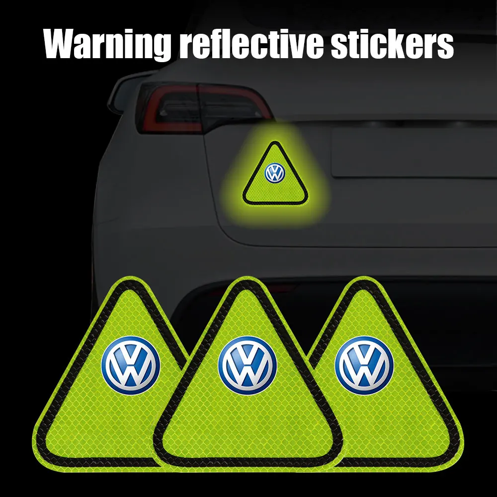 1pc Triangle night fluorescent warning car stickers decoration For VW Passat Polo Tiguan Golf Scirocco Lavida Santana Touran