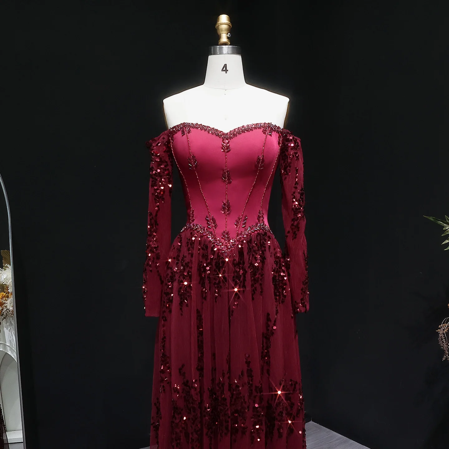 Sharon Said Elegantes Sweetheart-Abendkleid mit Transparenten Langen Ärmeln und Perlen für Hochzeiten, Partys und Bälle SS628 Maßanfertigung – Detail 19