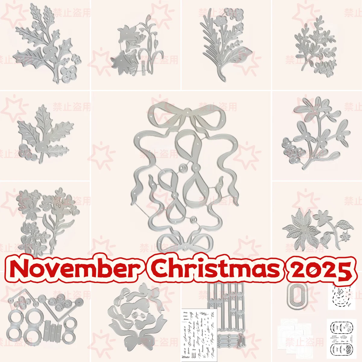 

November Christmas 2025 Snowflake Wax Flower Winter Bow Metal Cutting Dies Clear Stamps Stencil Hot Foil For DIY Scrapbook Craft