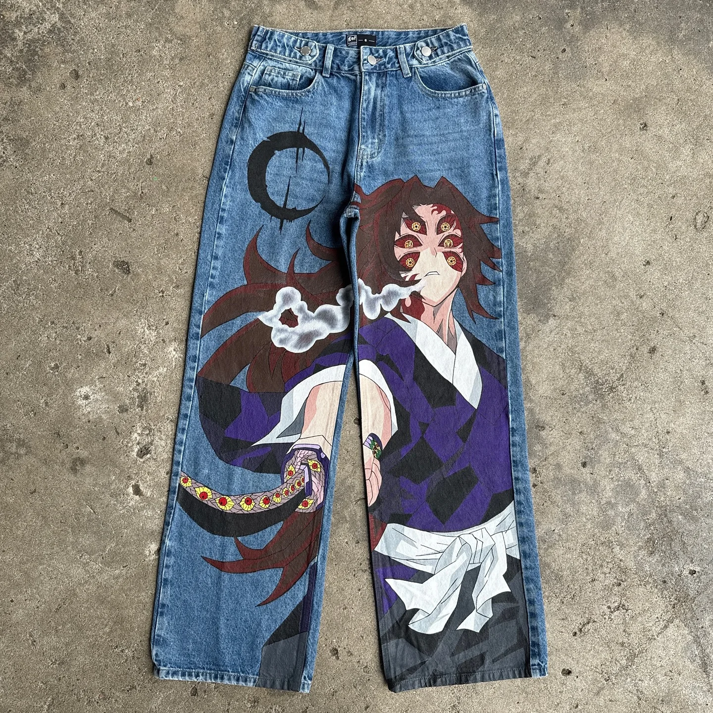 

Harajuku Demon Slayer Anime Print Baggy Jeans New Style Wide Leg Trouser Y2k 2025 New Streetwear for Men Women High Waist Pants