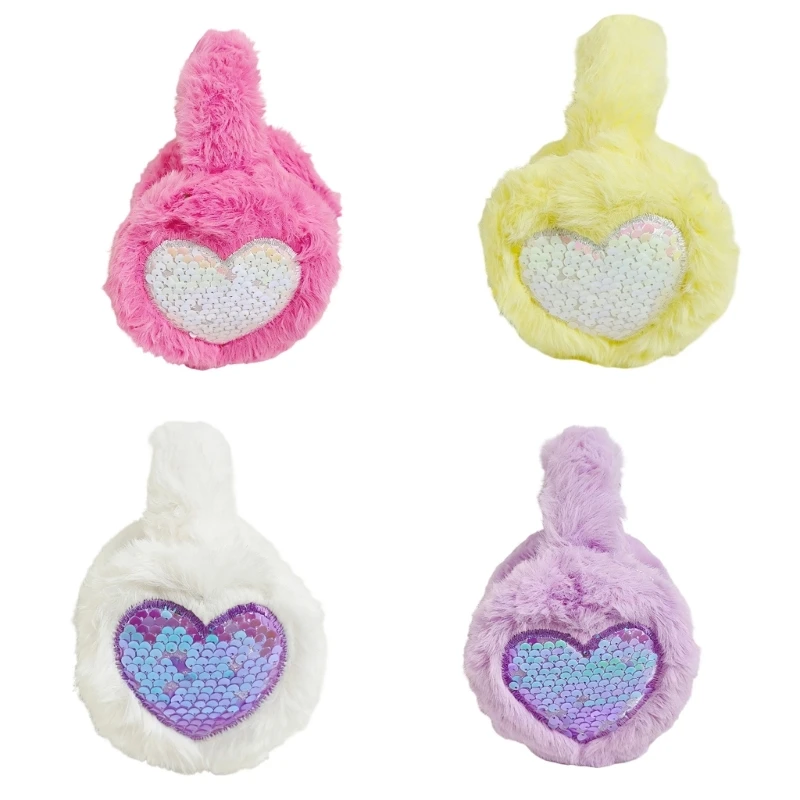 Adjustable Sequins Heart Earmuffs for Children 2000s Trend Millennial Devil Ear Warmer Photo Props