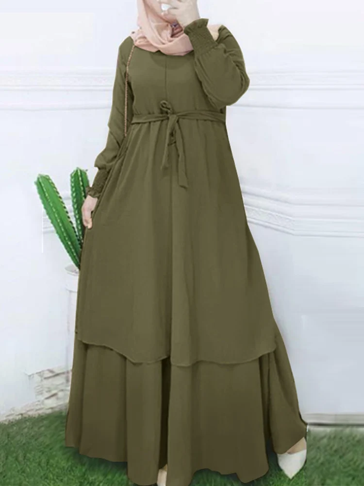 2023 ZANZEA Vintage Muslim Dress Women Long Sleeve Maxi Solid Sundress Robe Femme Female Drawstring Marocain Turkish Vestidos