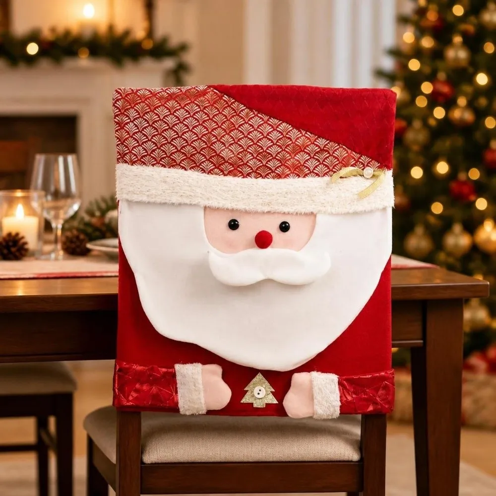 Cartoon Christmas Chair Covers Comfortable Removable Reindeer Chair Back Cover Decorative Snowman Plush Stool Covers