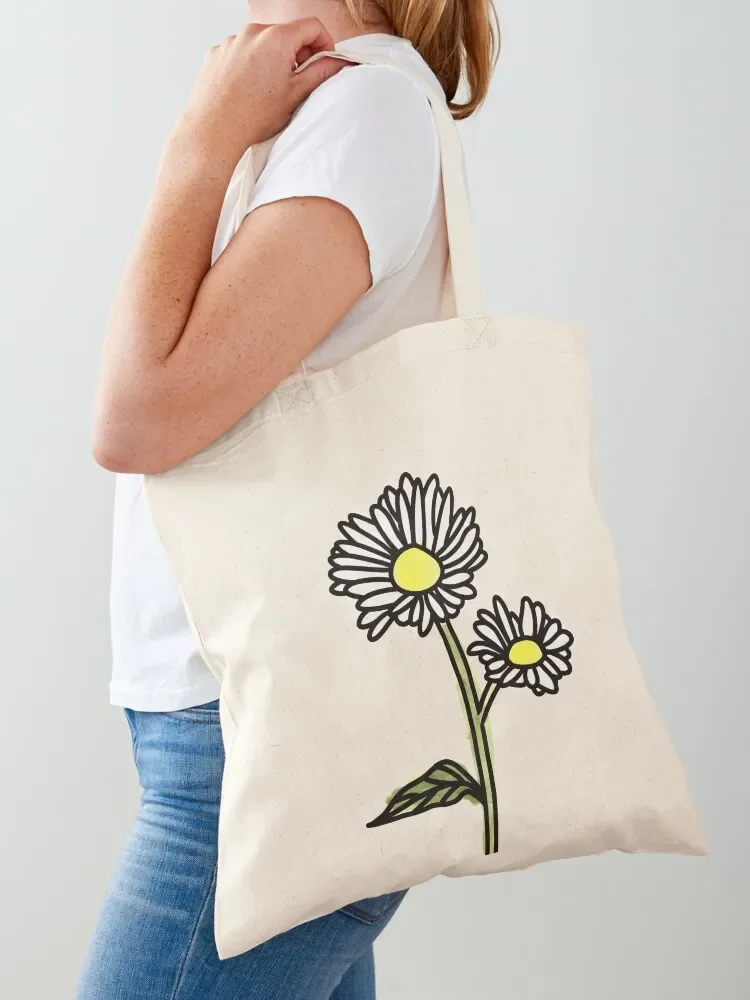 Watercolor Aesthetic Daisy on White Tote Bag personalized tote bag canvas tote bag hand