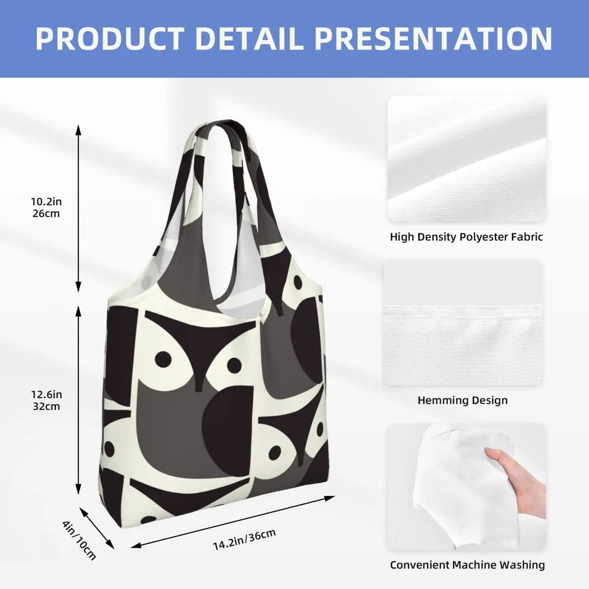 Custom Kawaii Orla Kiely Owl Shopping Tote Bag Recycling Groceries Canvas Shopper Shoulder Bags Handbags Gifts