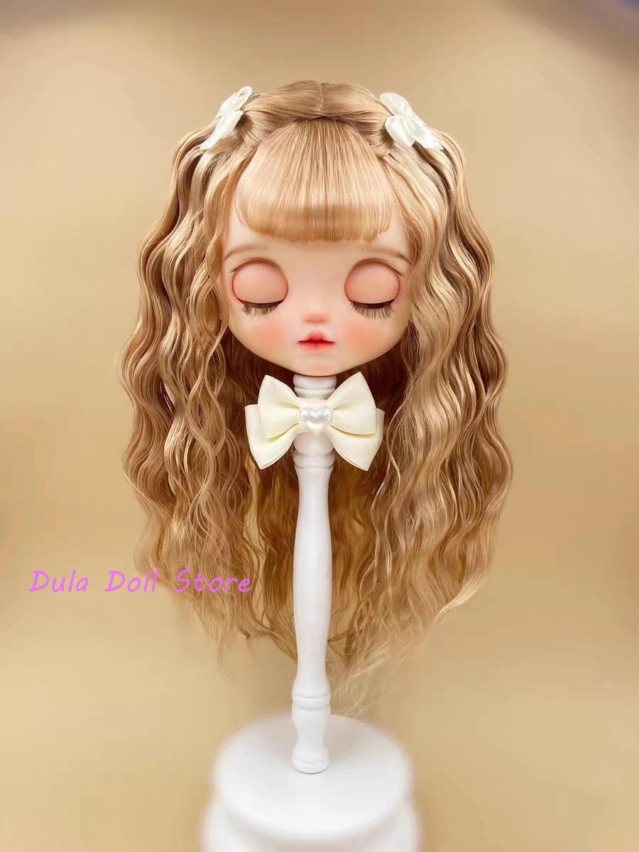 Dula Doll Wigs for Blythe Qbaby natural Mohair Medium length hair hard seams for 9-10 inch head