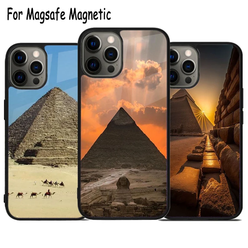 Ancient Egypt Pyramids Wireless Charge Magsafe Phone Case For iPhone 15 16 14 13 11 12 Pro Max Plus Magnetic Bumper Cover