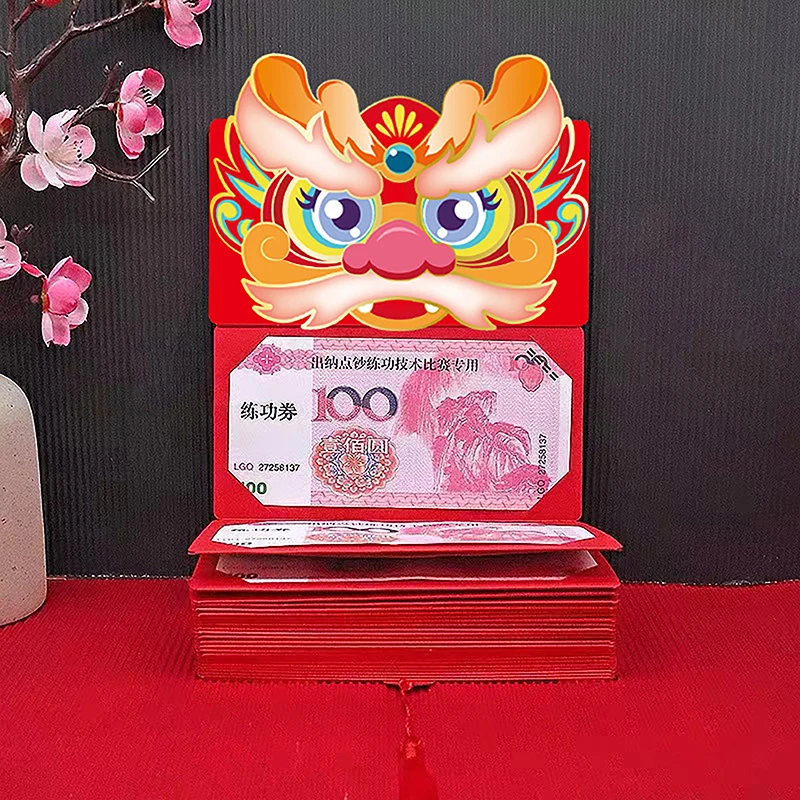 1Pc 2024 Chinees Jaar Van De Draak Opvouwbare Rode Envelop 6-Sleuf Rode Envelop Gelukgeld Tas Rode Zakpapier Enveloppen