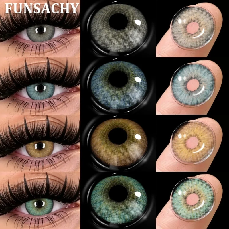 FUNSACHY 1 Paar modische farbige Kontaktlinsen für Augen, blaue natürliche Linsen, grüne Schönheitspupillen, Softlinsen, jährliche Kosmetiklinsen für Damen und Herren