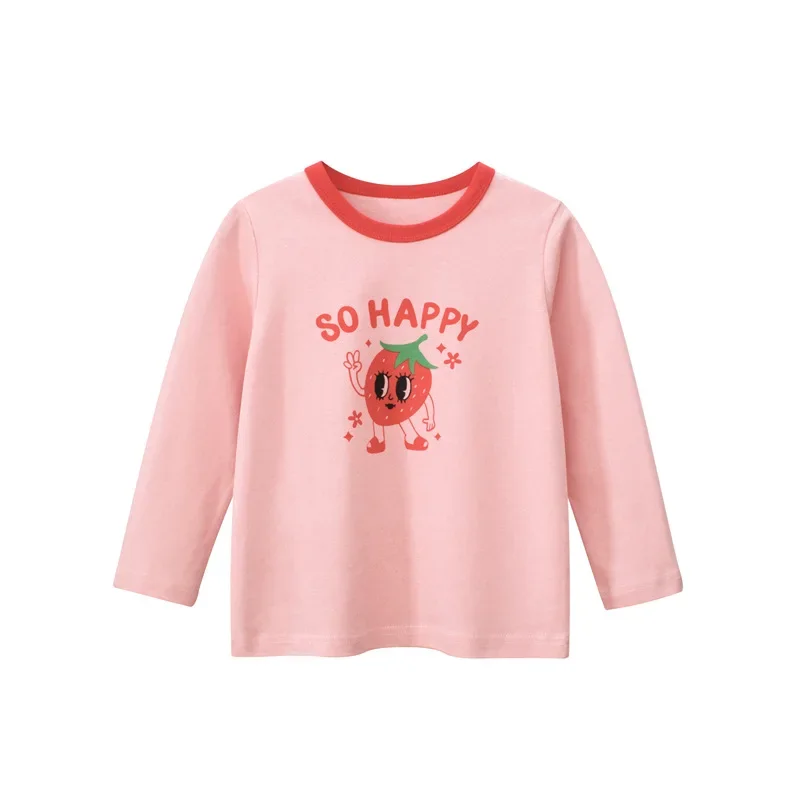 Children\'s Long Sleeved T-shirt 2024 Autumn Girls T Shirt Strawberry Cotton Cartoon Top Kids Clothes Dropshipping