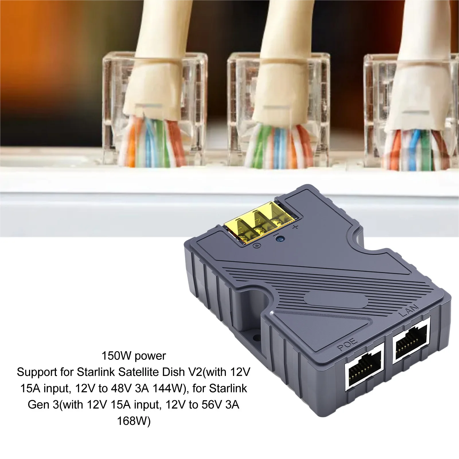 PoE Injector 10 100 1000Mb/s 3A ABS 150W PoE Injector Efficient Power Supply Fast  Flexible with LAN for Satellite