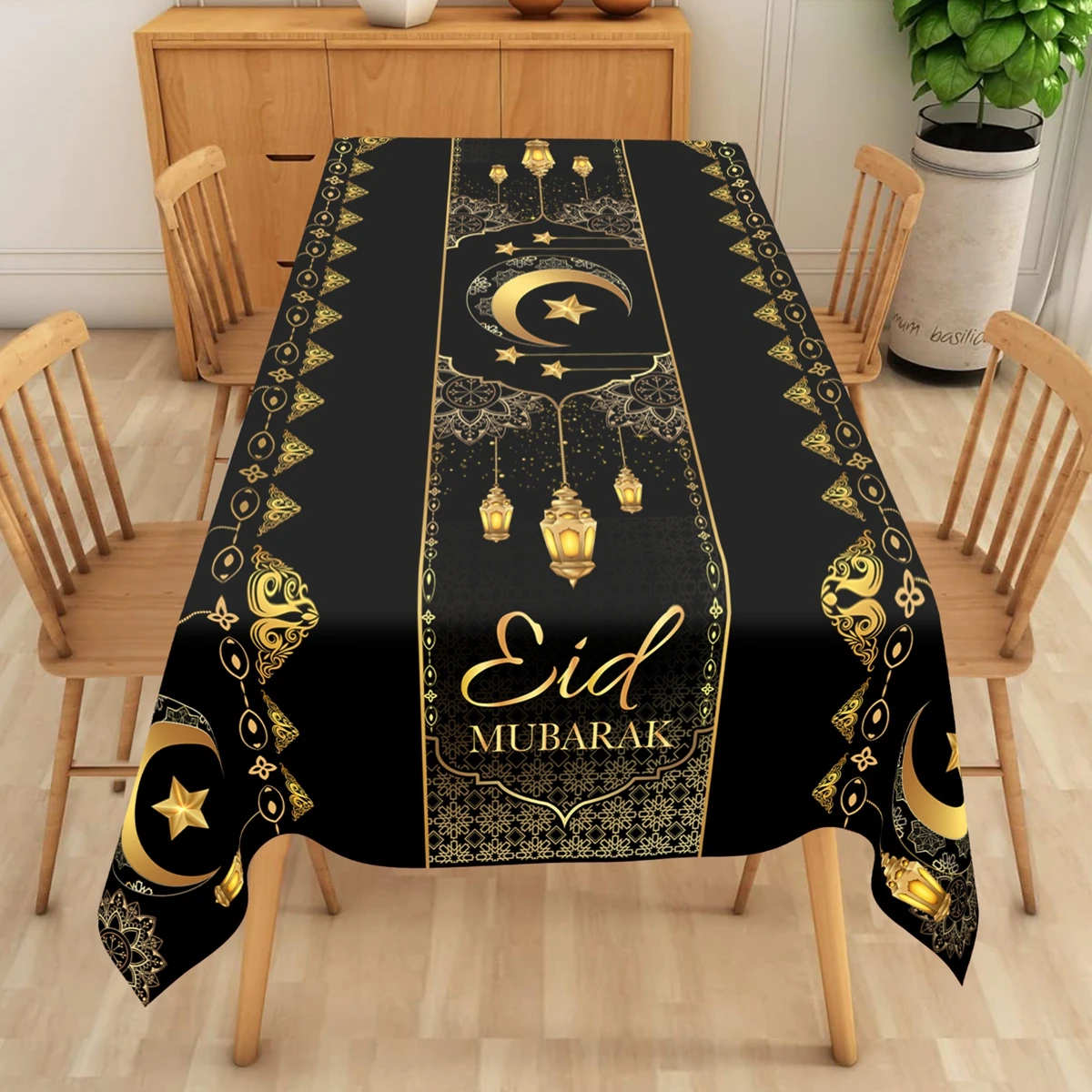 2026 Eid Mubarak Moon Polyester Tablecloth Ramadan Decor 2026 Ramadan Kareem Decor Islamic Muslim Party Supplies Eid Table Cover