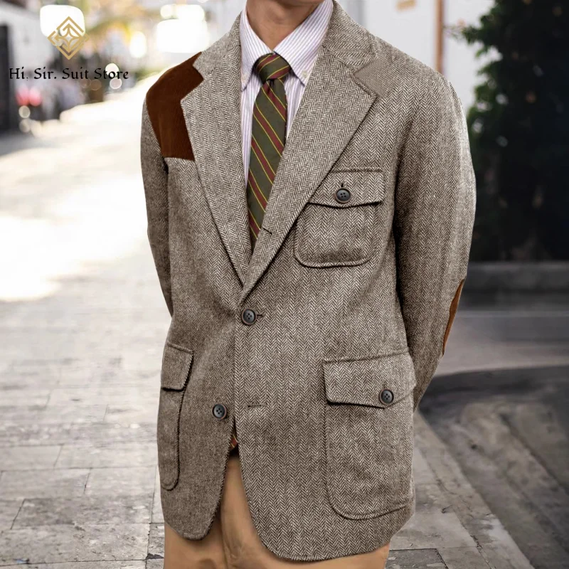 

Vintage Men's Blazer Herringbone Tweed Jacket Autumn Winter Thick New Formal Business Shopping Daily England Style Sport Coats
