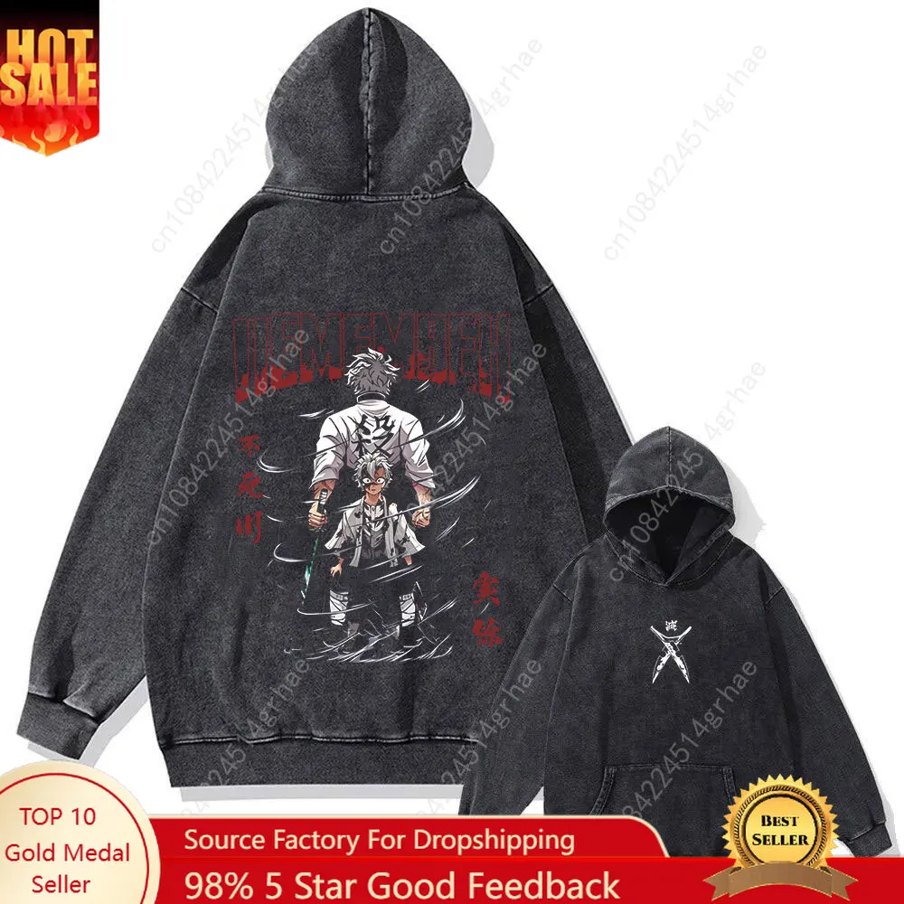 

Anime Demon Slayer Washed Hoodie 100% Cotton Vintage Printed Long Sleeve Men's Clothing Fashion Casual Hip Hop Sweatshirt