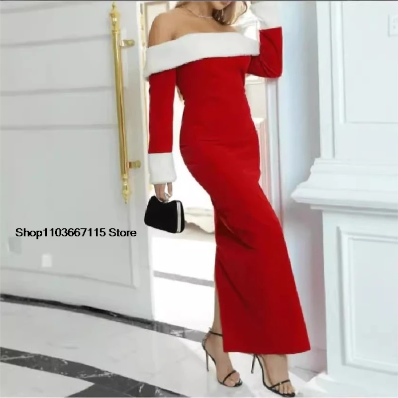 Women Mariah Cosplay All I Want for Christmas Theme Party Red Outfit Costume Dresses Boat Neck Xmas Roleplay New Year Clothes