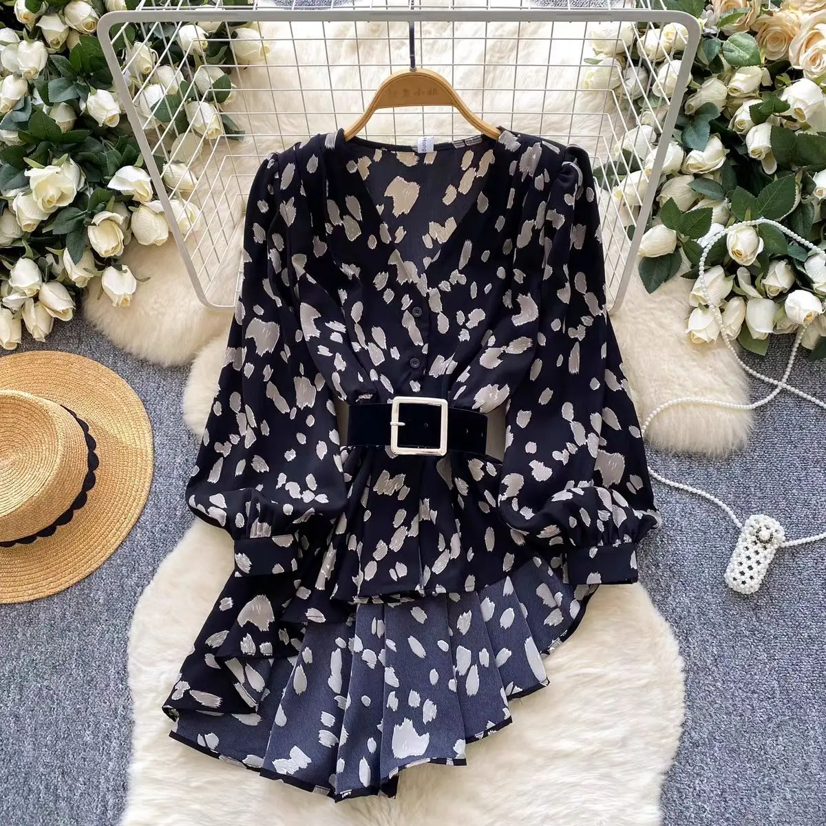 Overhemden en blouses Onregelmatig luipaardoverhemd Chemise Femme Tuniek Design Chic All-match Eenvoudig Camisas De Mujer Chic Blusas