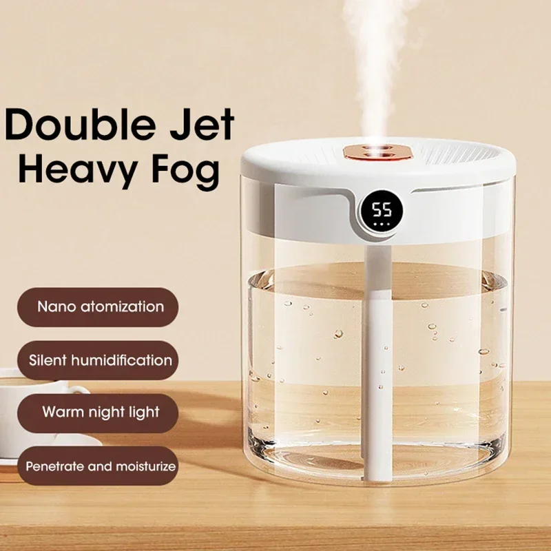 

New Double Nozzle Air Humidifier With LED Display Humidity With Night Light Double Nozzle Aroma Essential Oil Diffuser For Home