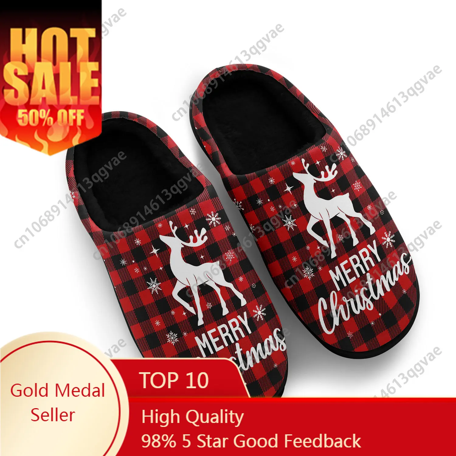 Christmas Deer Buffalo Plaid Home Cotton Slippers Mens Womens Teenager Plush Bedroom Casual Keep Warm Shoes Tailor Made Slipper