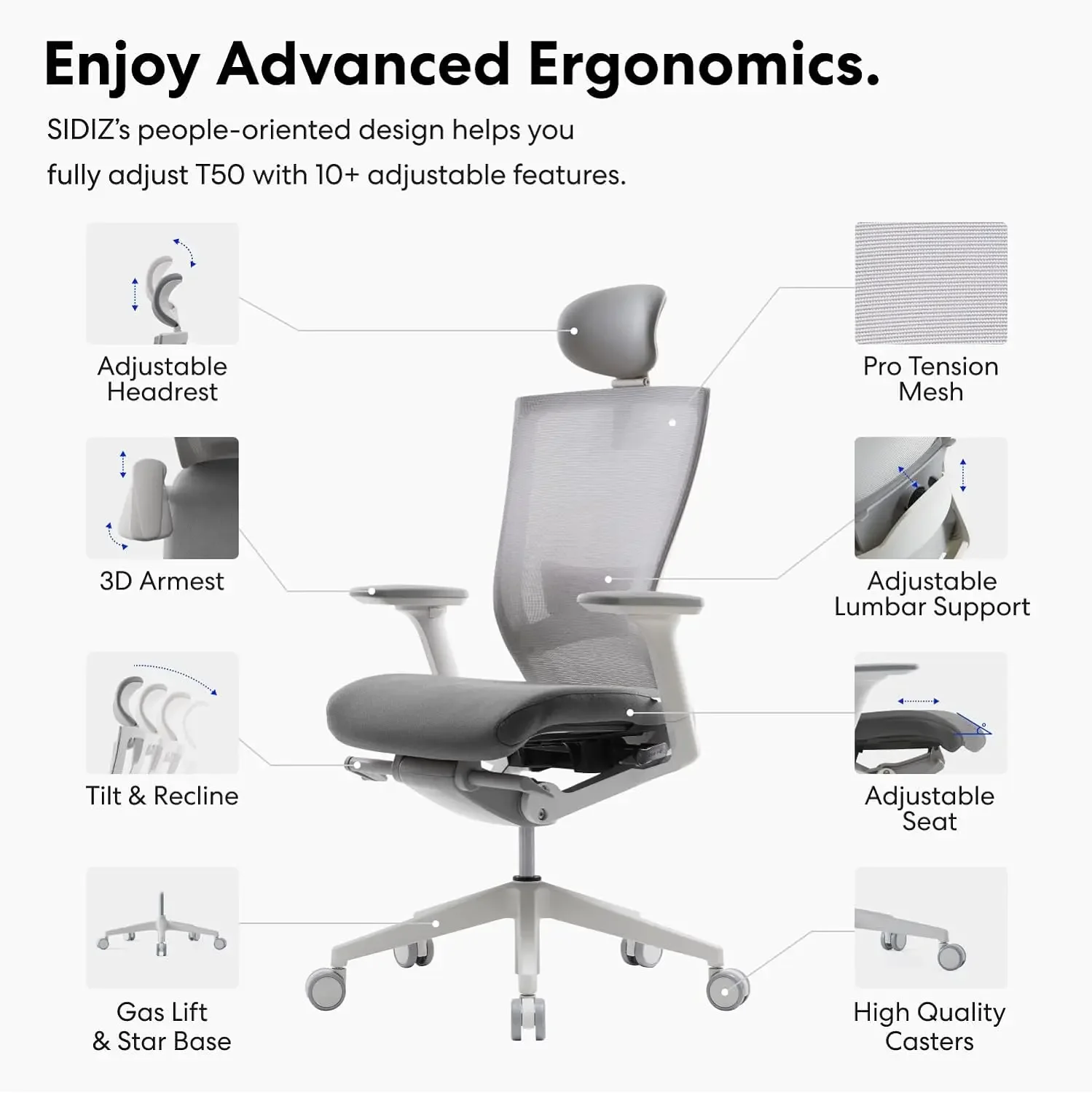 Ergonomic Office Chair : High Performance Home Office Chair with Adjustable Headrest, Lumbar Support, 3D Armrest,