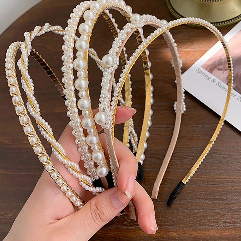 Girls Woman Beaded Korean style Flower Headwear Pearl Headband Hair Hoop Hair Band Hair Accessories