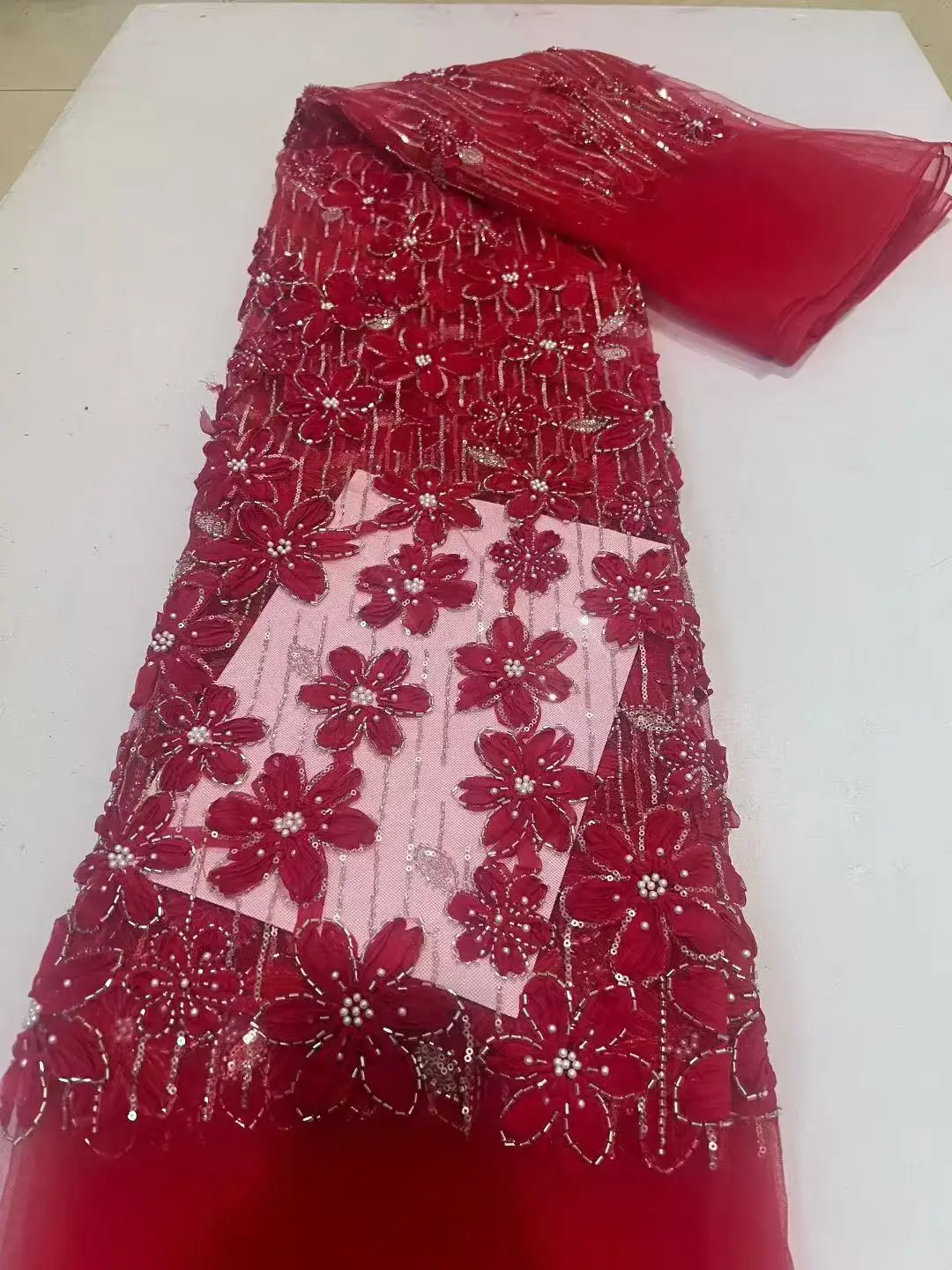 

African fabric for women Groom Lace Fabric 2025 Heavy Beads Lace French Tulle Sequins Embroidery Lace Fabric for Party Dress