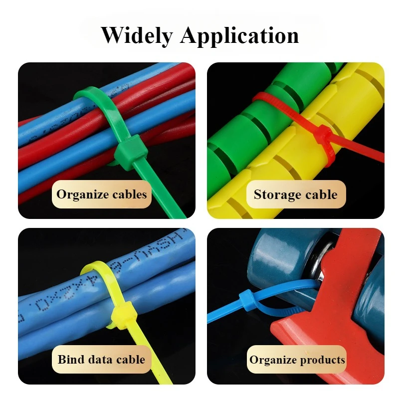 100PCS Nylon Cable Ties - Colored Self Locking Rope Nylon Cable Ties with Adjustable Tightening Rings Suitable for Home Offices