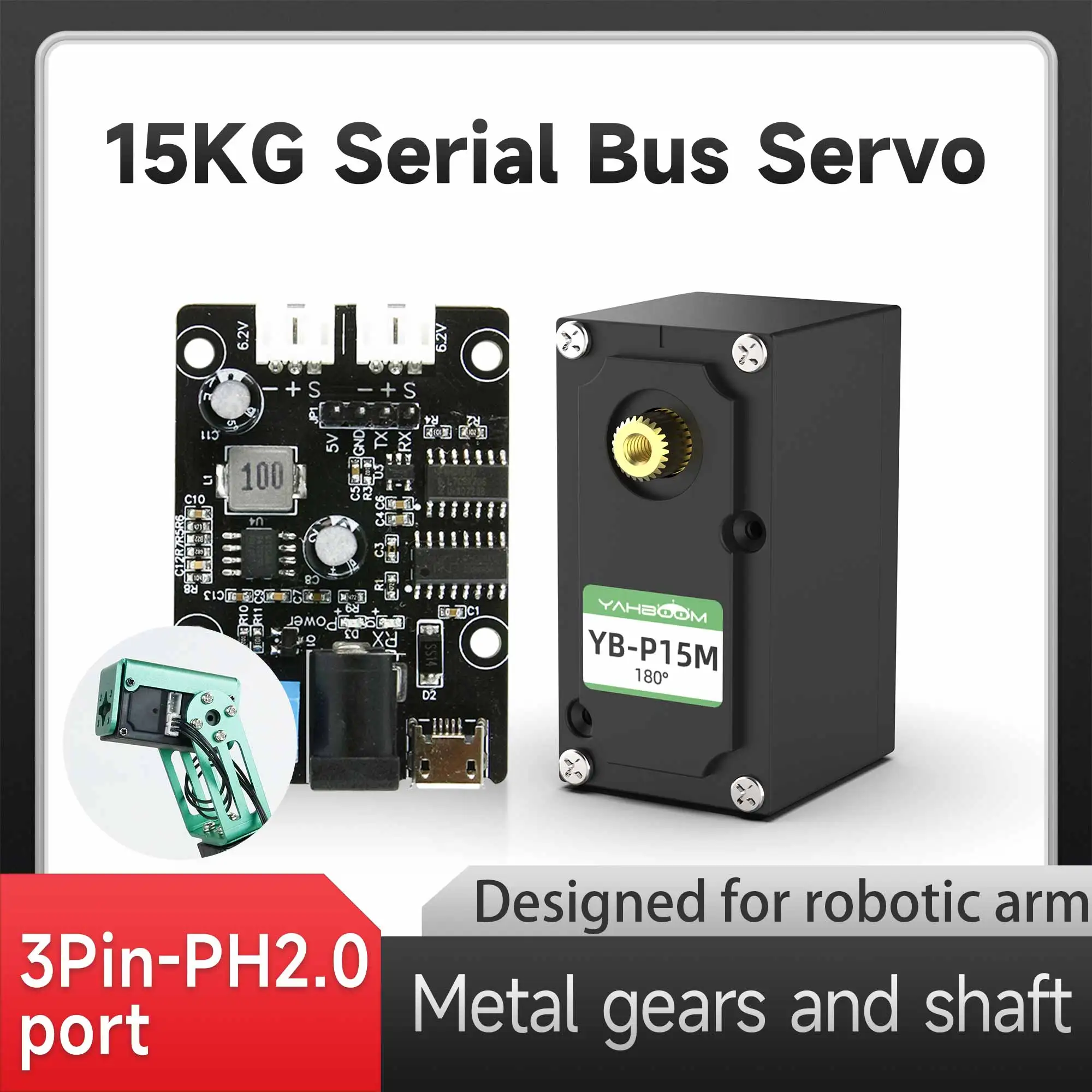 Servos per autobus seriale da 15KG porta intelligente Servo digitale a doppio asse ad alta precisione con scheda di Debug per braccio robotico Robot