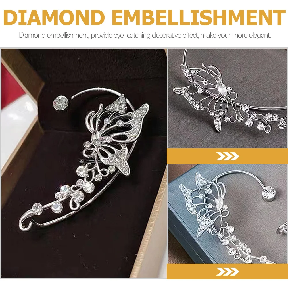 

2Pcs Ear Cuffs Non Piercing Alloy Butterflies Earrings Lightweight Elegant for Valentine Wedding