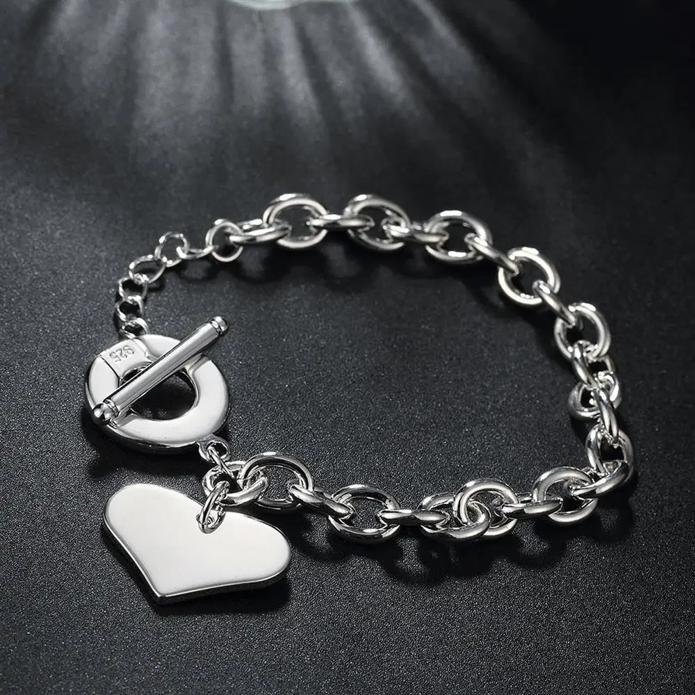 

Special offer Hot new 925 Sterling Silver heart card chain Bracelets for women party romantic Holiday gifts fine luxury Jewelry