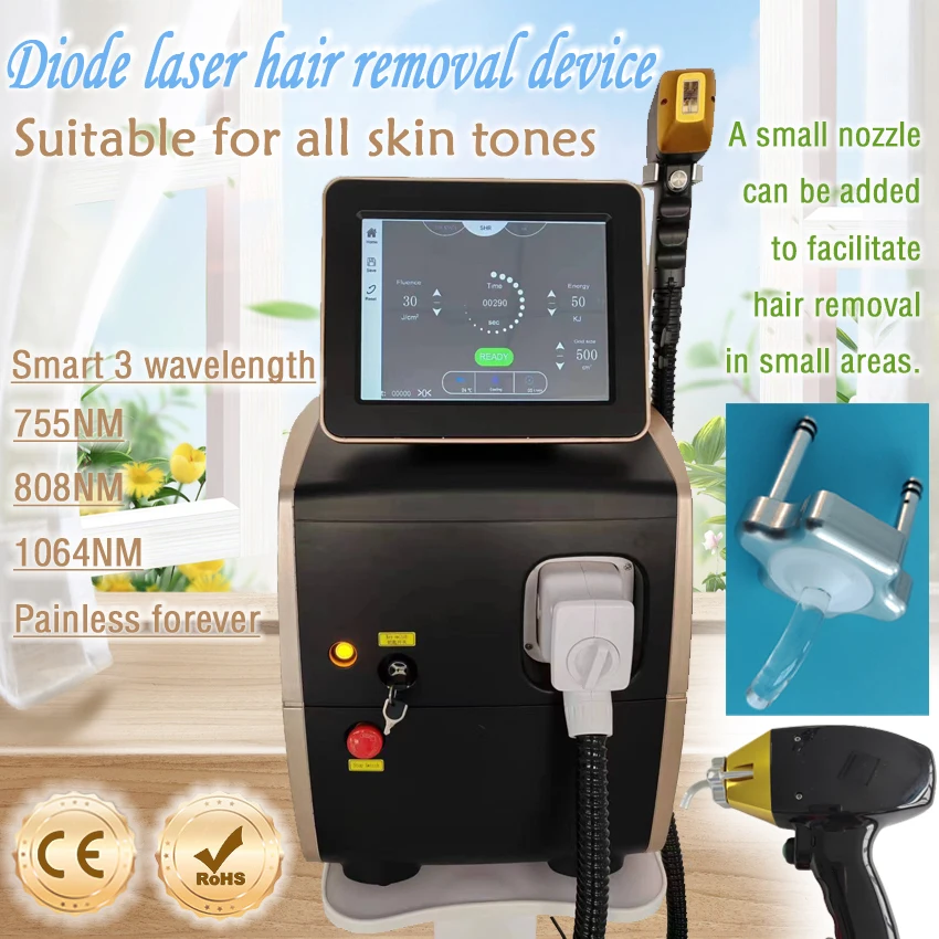 

Depiladora Laser Customizable Small Nozzle Painless Permanent Hair Removal Diode Laser Hair Removal Machine Smart 3 Wavelengths