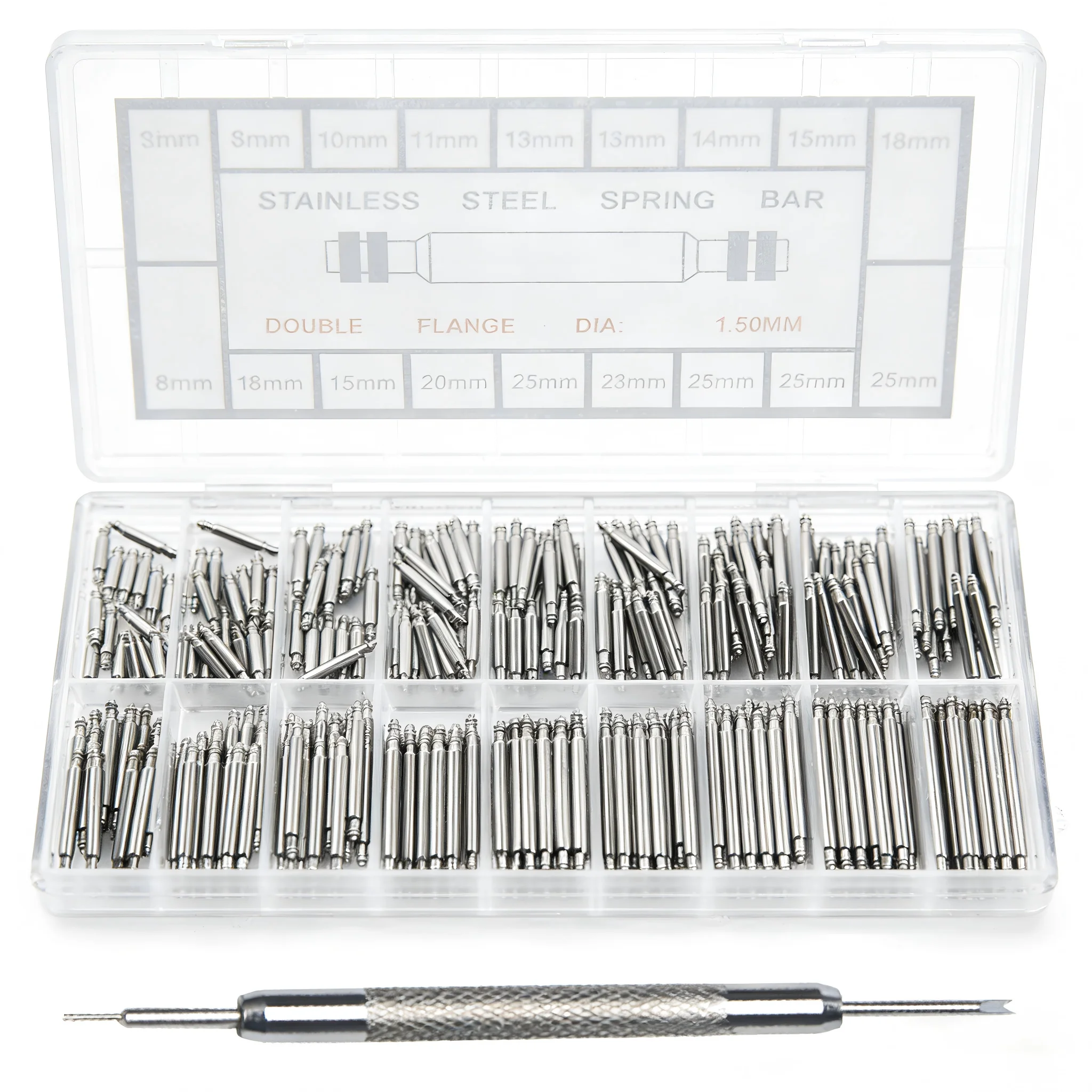Image of 144-360 Stück/Set Edelstahl-Federstege, Durchmesser 1,5 mm, Länge 8 mm - 25 mm, für Uhrenarmbänder, Uhrenreparaturwerkzeuge, Stifte