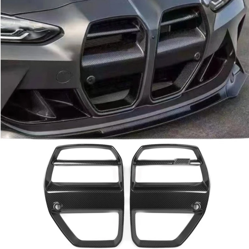

For BMW M3 M4 G80 G81 G82 G83 Front Bumper Dry Carbon Fiber Grille Frame V Style Direct Fit Upgrade Real Carbon Look Aggressive