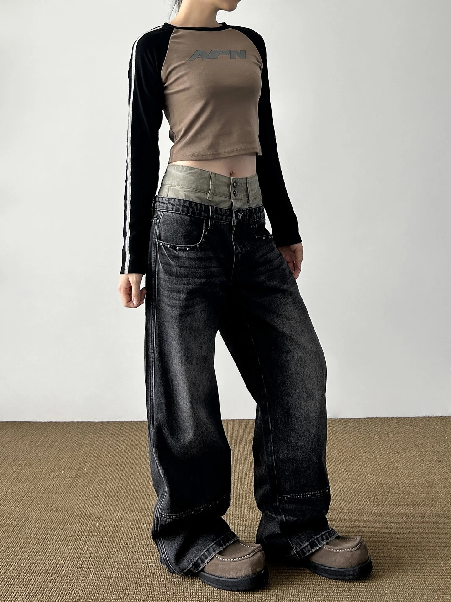 Calças Jeans Americanas Retrô com Recortes, Corte Reto, Casuais, Modeladoras, Longas, para Homens e Mulheres, da Stubborn Lif...