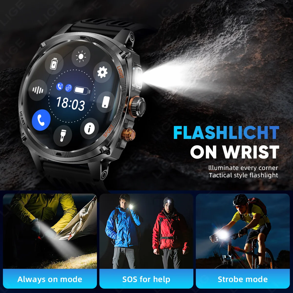 LIGE LED Smart Watch Schermo da 1.75 pollici Chiamata Bluetooth Uomo 800mAh Batteria Impermeabile Sport all'aria aperta Nuovo Smartwatch per Android IOS