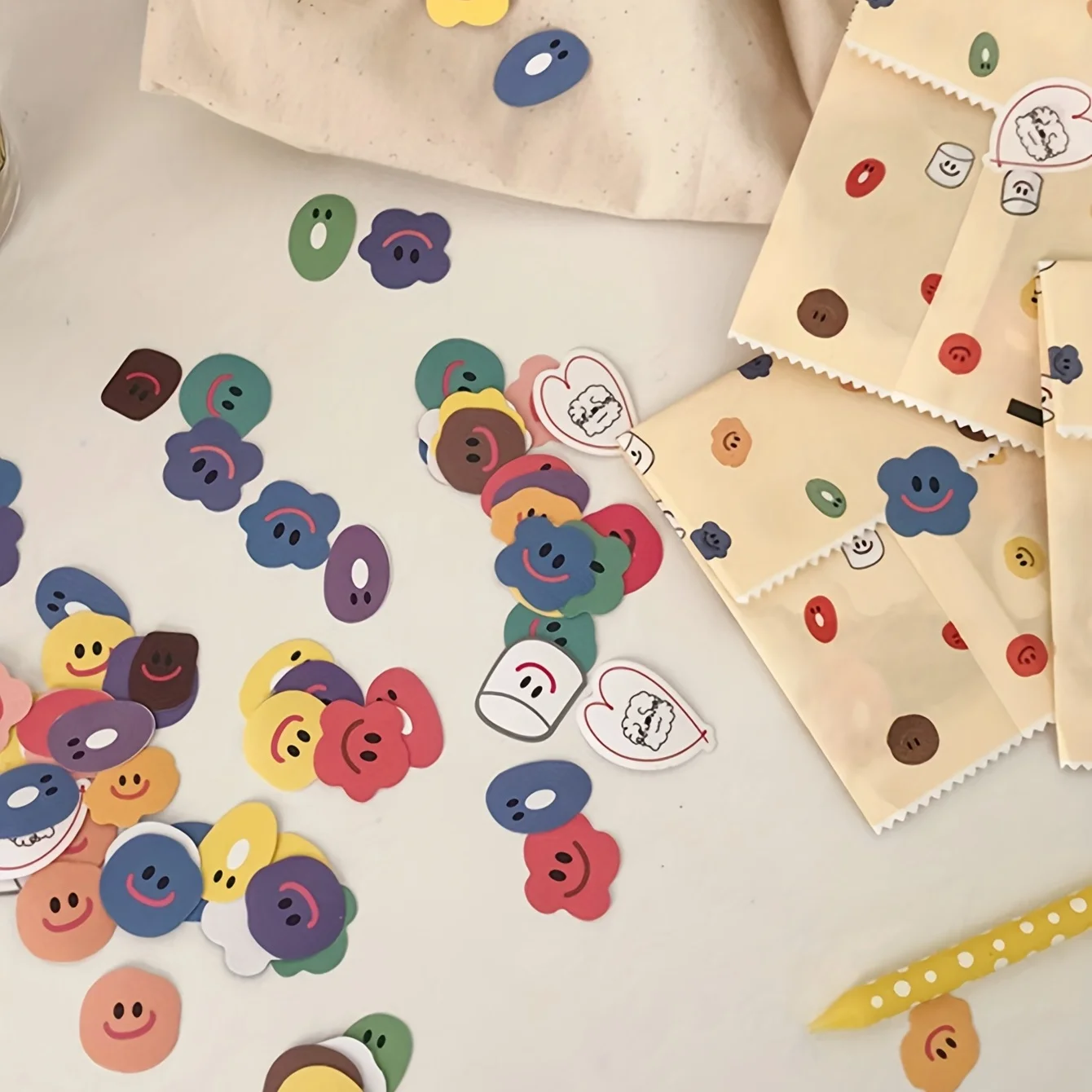 110pcs Single Pack Anime Cartoon Round Multicolor Semi-matte Self-adhesive Glitter Paper Stickers, Random Pattern,DIY Stickers view 2