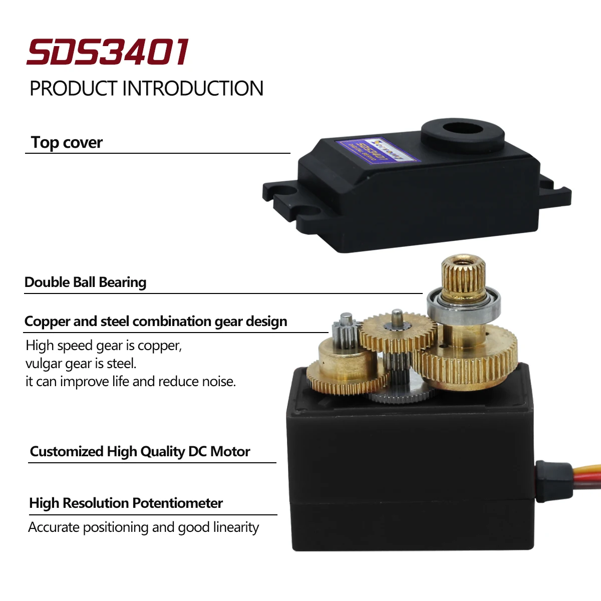 SERVOMY SDS3403 Servomotore digitale medio 14KG-18KG Coreless Metal Gear RC Servo per 1/12 1/16 1/18 / Ala/Robot/Parti di aereo