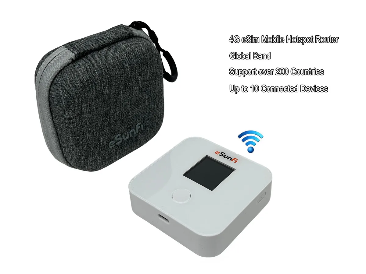 Sunhans eSunFi 4G LTE Portable WiFi Mobile Hotspot Router support Global eSim Plan/No SIM Card Required, 10 Connected Devices