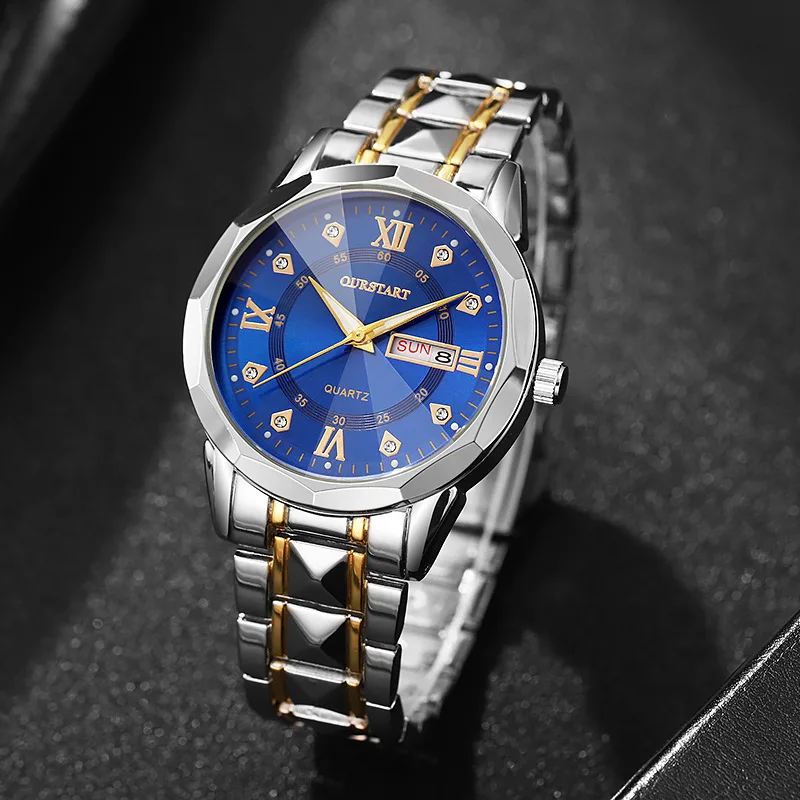 TOP Merk Herenhorloge Zakelijk Eenvoudig Nachtlampje Waterdicht Dubbele Kalender Klinknagel Stalen Strip Mannelijke Mode Quartz Klok Horloges