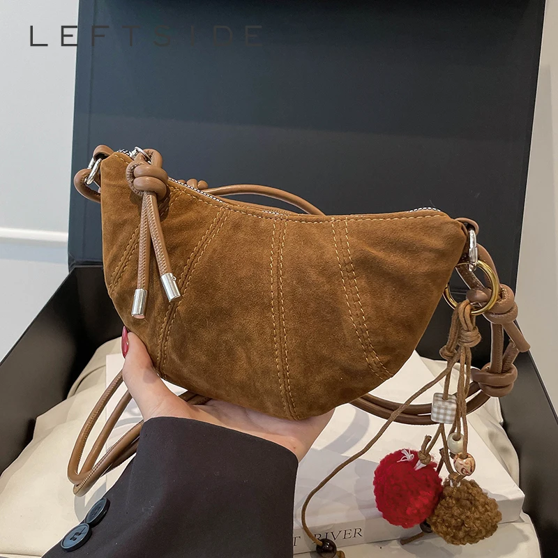 

LEFTSIDE 2025 Winter Retro Solid Color Splicing Leather Shoulder Bag Women Korean Fashion Handbags and Purses Lady Crossbody Bag